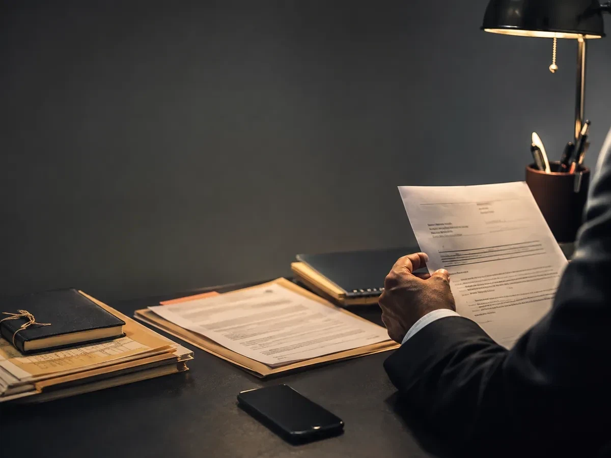 Documentos revisados bajo una luz de trabajo profesional